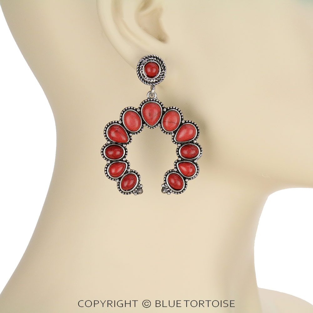 Western Squash Blossom Stone Stud Earrings - Image 2