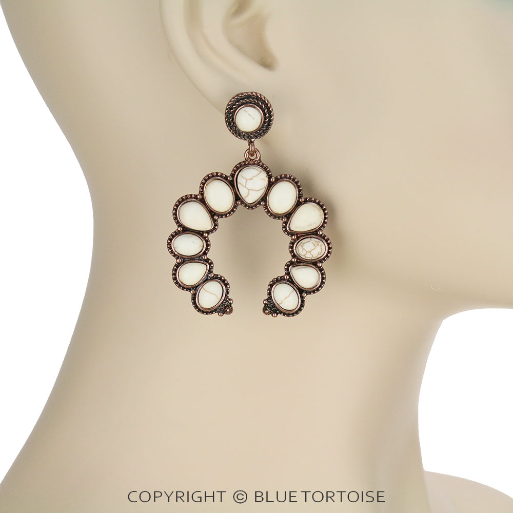 Western Squash Blossom Stone Stud Earrings - Image 2