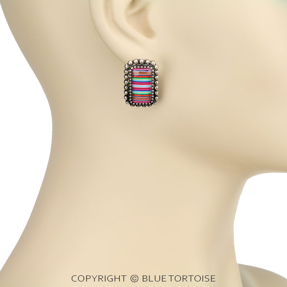 Printed Rectangle Stone Bubble Dangle Earrings - Image 2