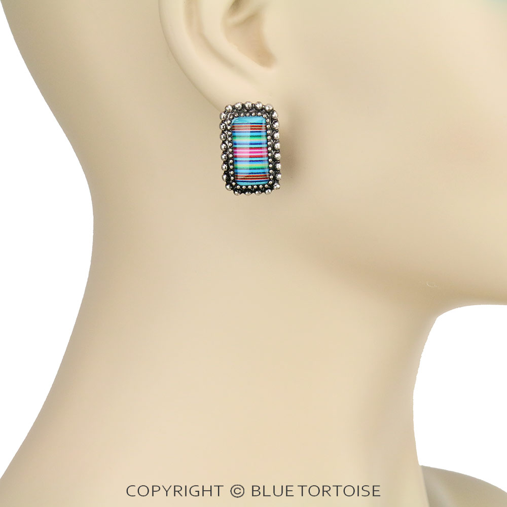 Printed Rectangle Stone Bubble Dangle Earrings - Image 2