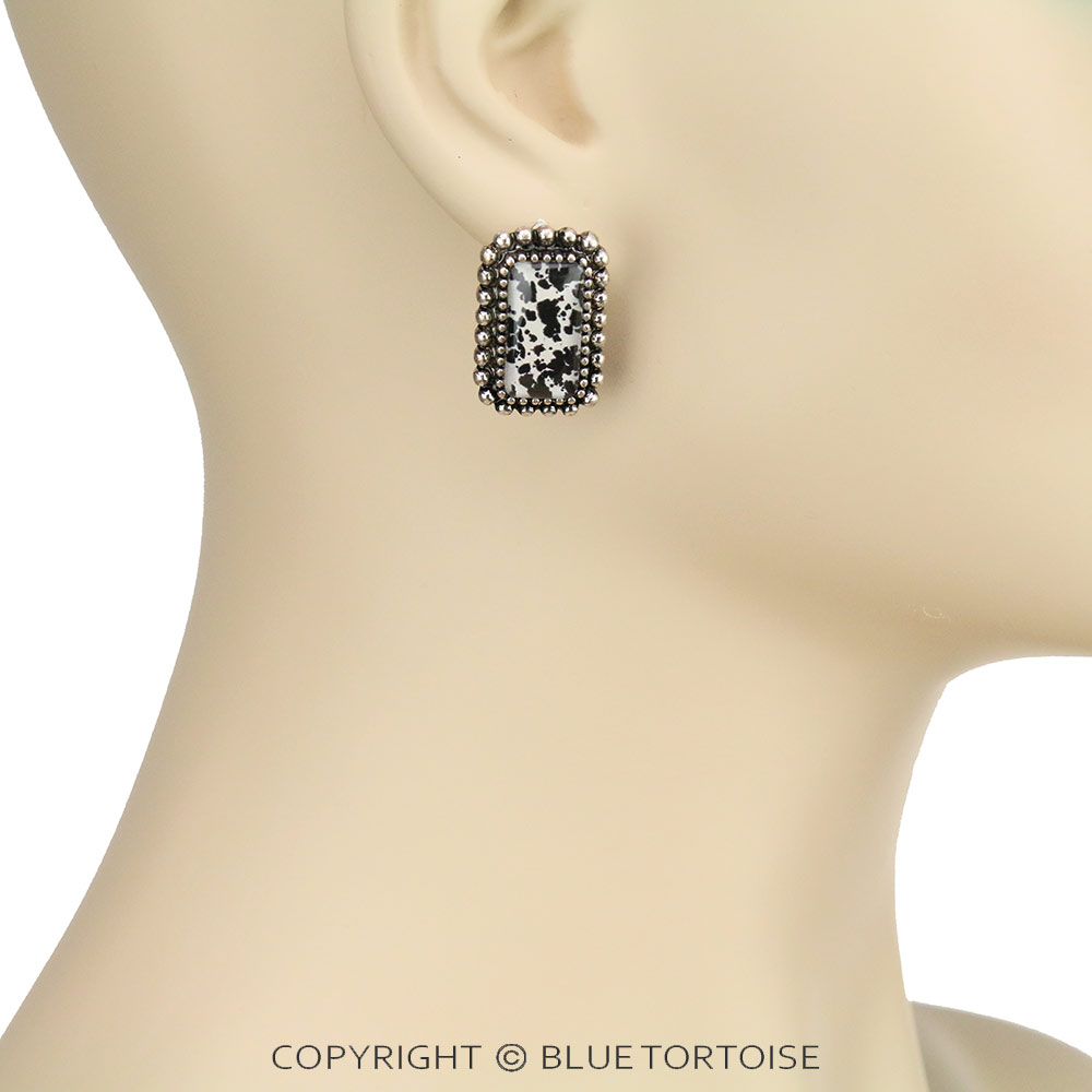 Printed Rectangle Stone Bubble Dangle Earrings - Image 2