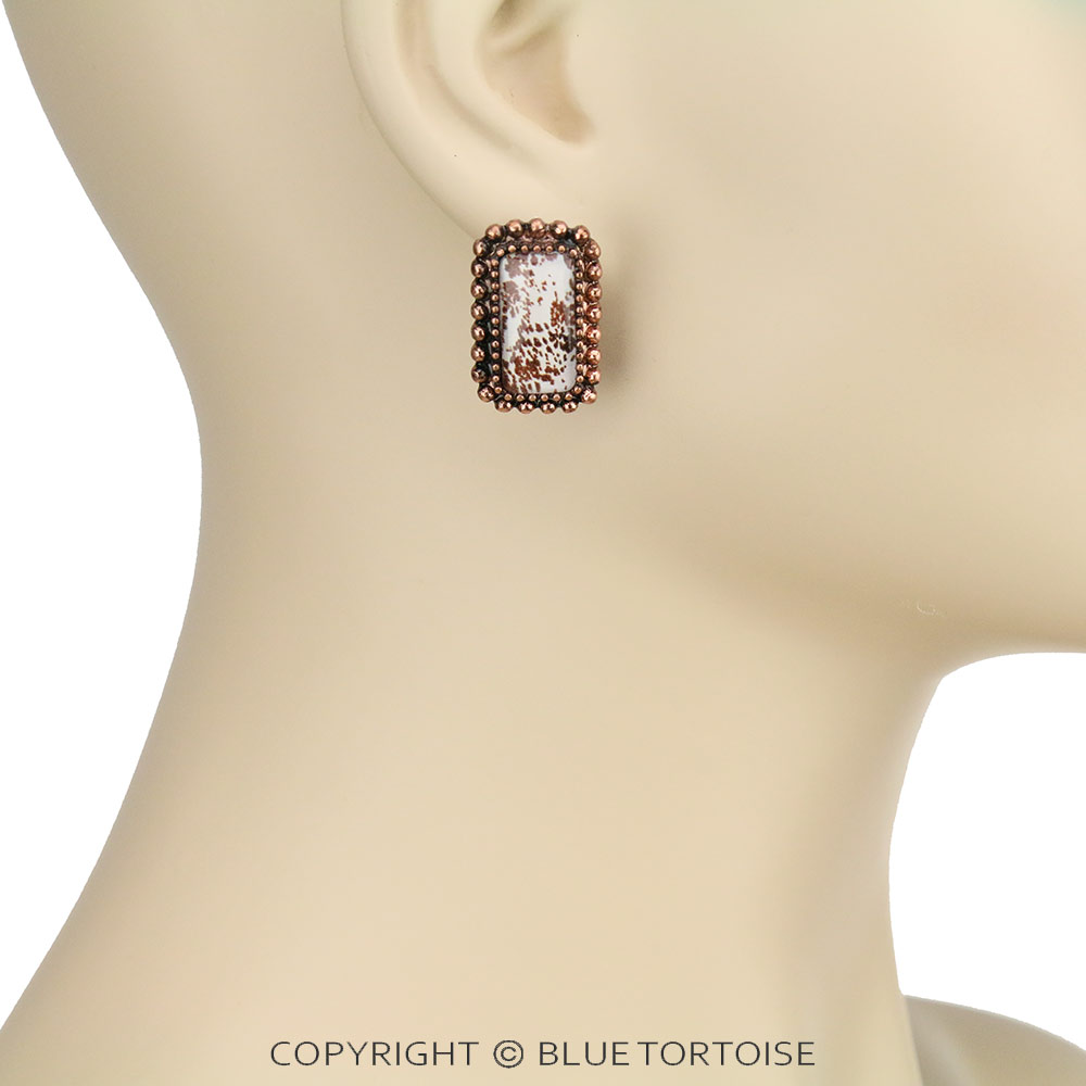 Printed Rectangle Stone Bubble Dangle Earrings - Image 2