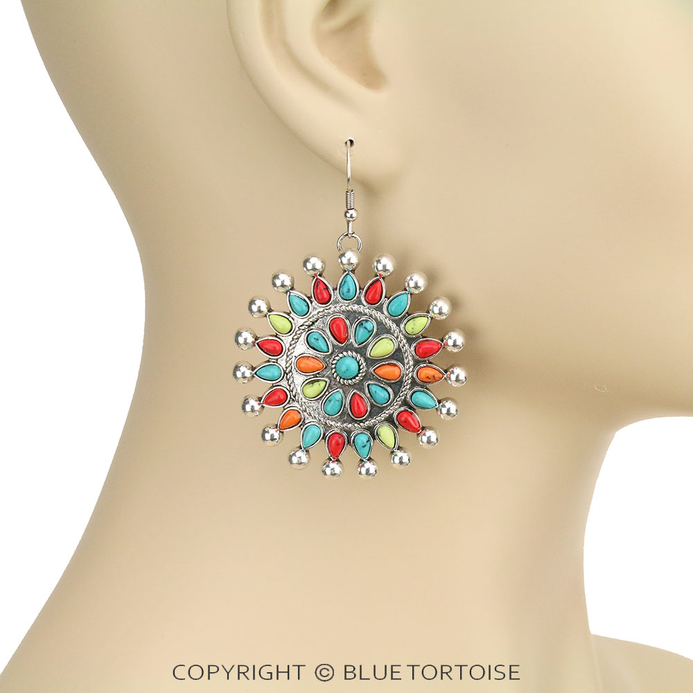 Western Cluster Stone Dangle Earrings - Image 2
