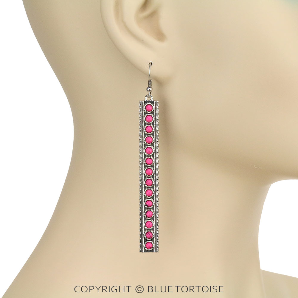 Western Bar Stone Dangle Earrings - Image 2