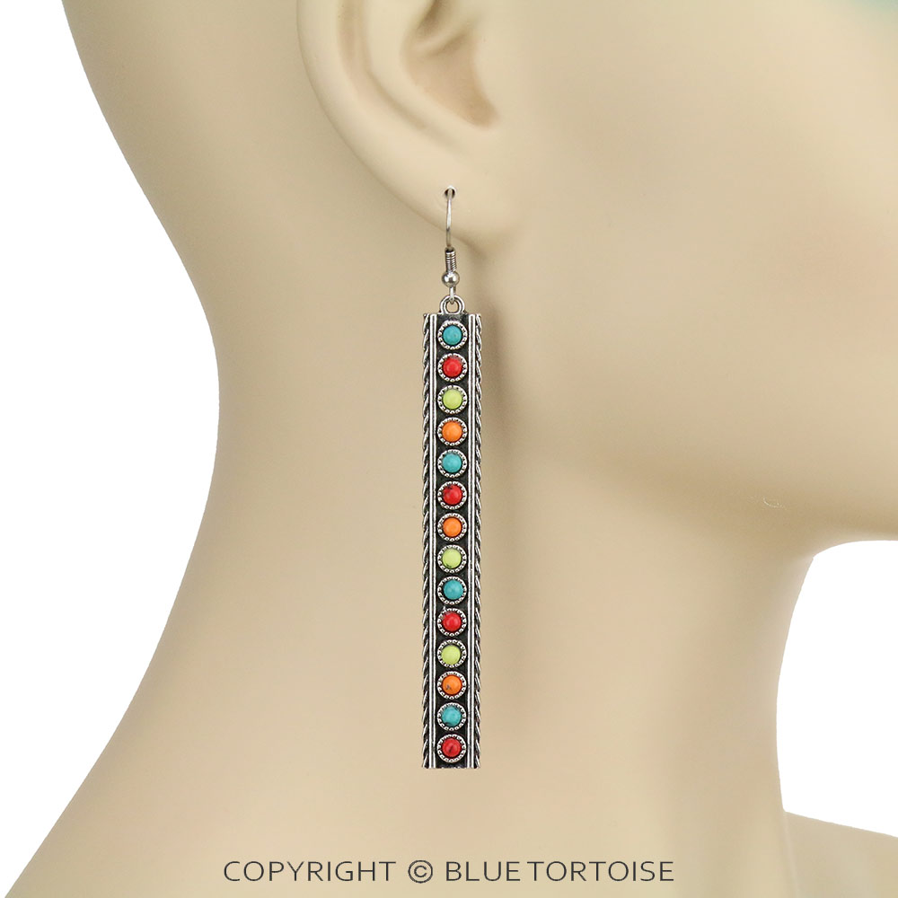 Western Bar Stone Dangle Earrings - Image 2