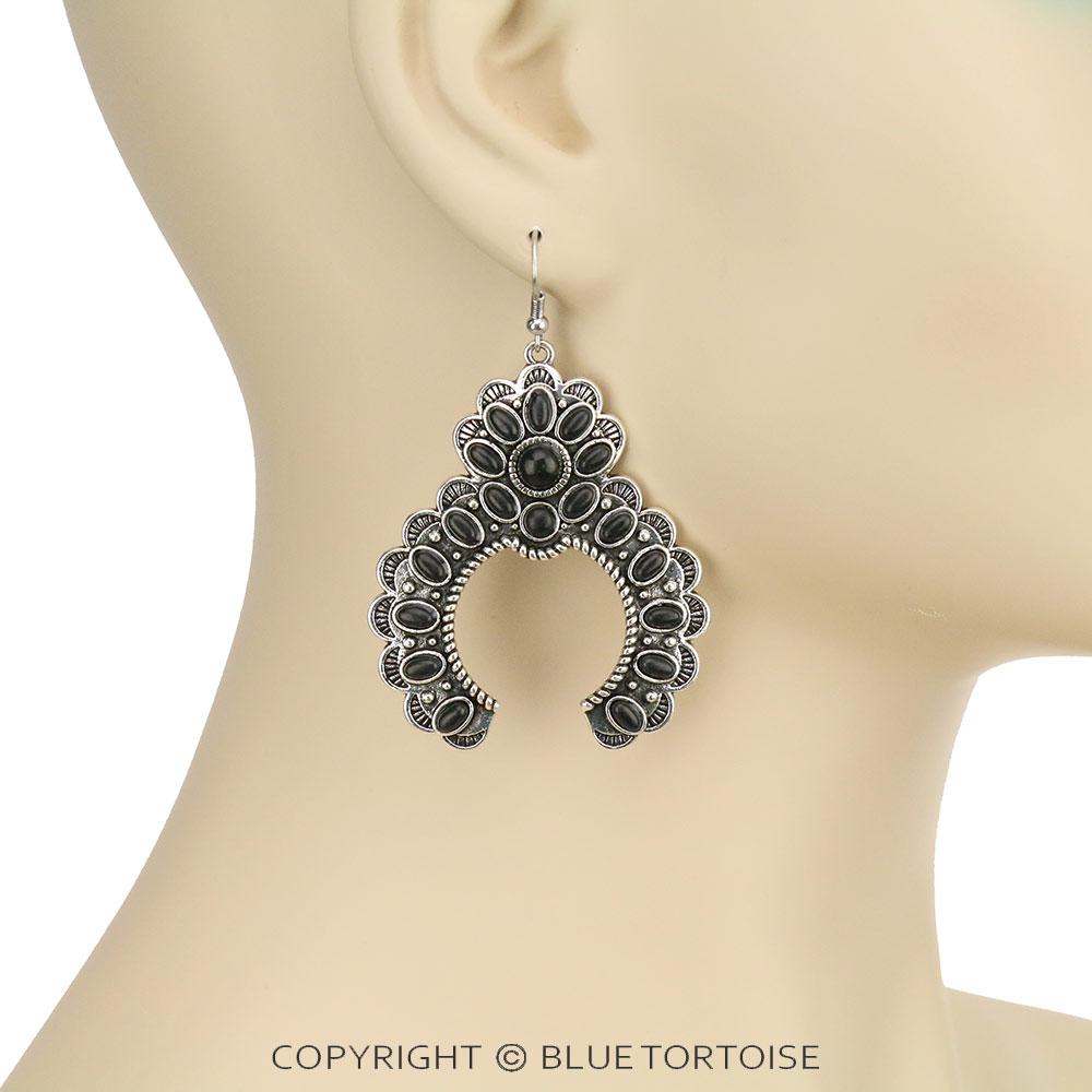 Squash Blossom Stone Dangle Earrings - Image 2