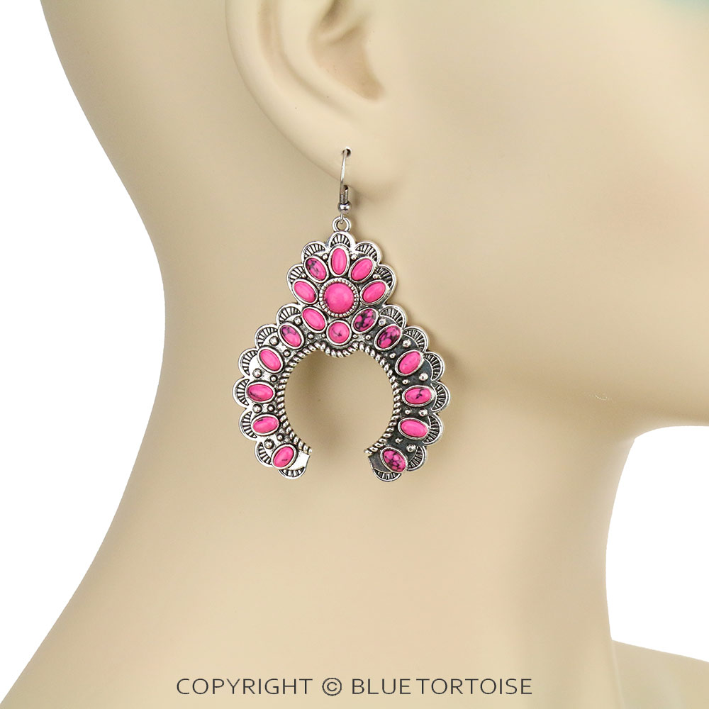 Squash Blossom Stone Dangle Earrings - Image 2