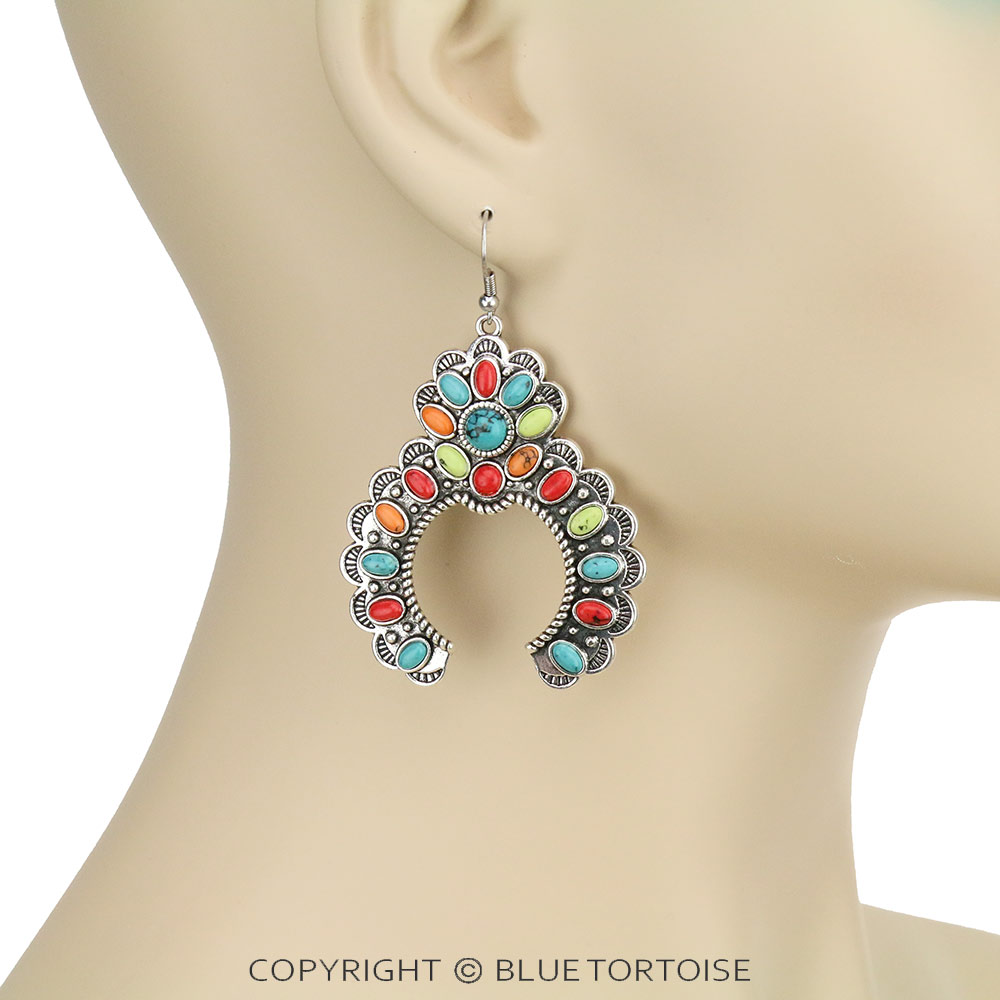Squash Blossom Stone Dangle Earrings - Image 2