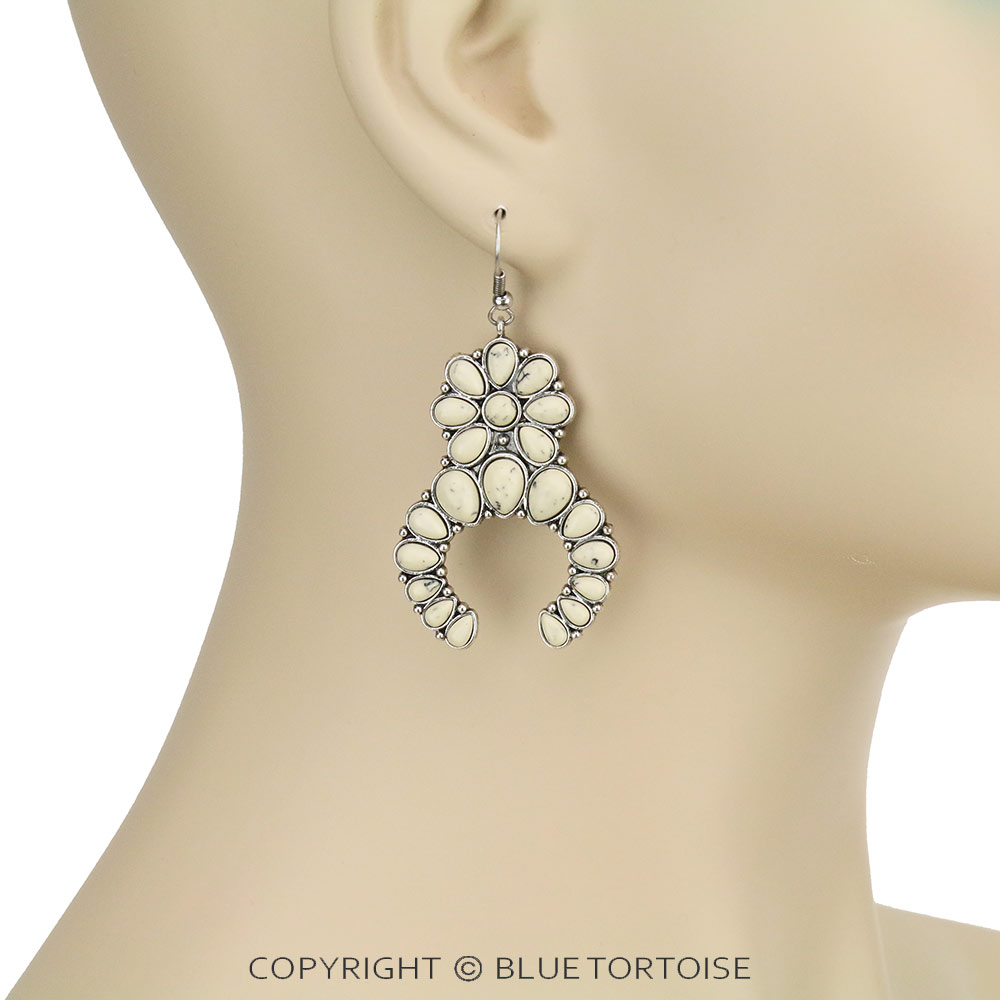 Squash Blossom Stone Dangle Earrings - Image 2
