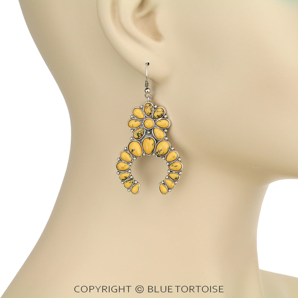 Squash Blossom Stone Dangle Earrings - Image 2