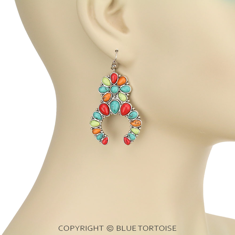 Squash Blossom Stone Dangle Earrings - Image 2