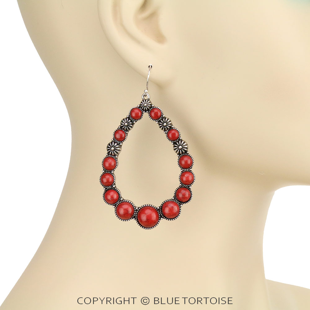 Western Teardrop Stone Dangle Earrings - Image 2