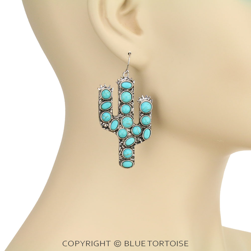 Western Cactus Stone Dangle Earrings - Image 2