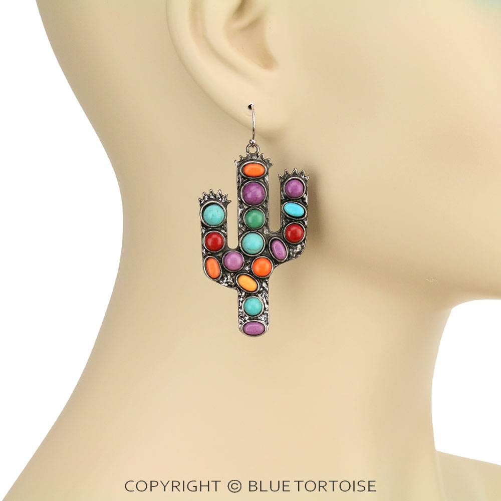 Western Cactus Stone Dangle Earrings - Image 2