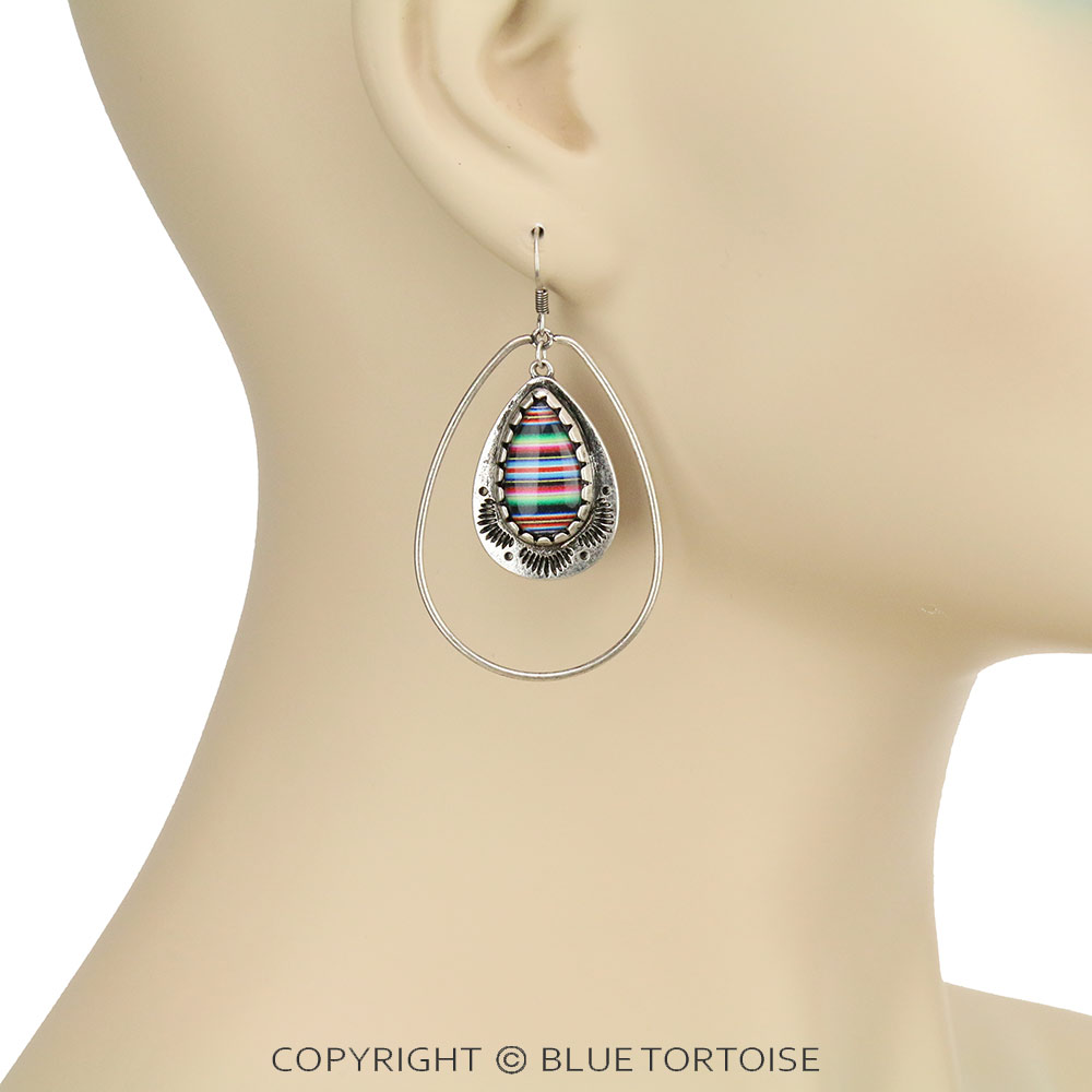 Printed Teardrop Stone Bubble Dangle Earrings - Image 2