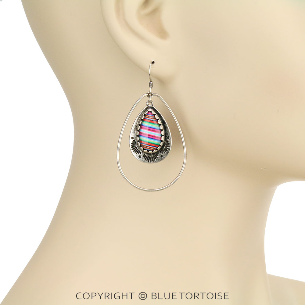 Printed Teardrop Stone Bubble Dangle Earrings - Image 2