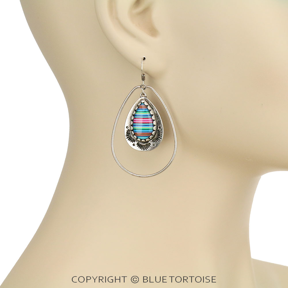 Printed Teardrop Stone Bubble Dangle Earrings - Image 2