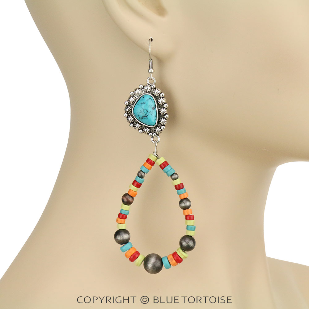 Western Stone with Beads Dangle Earrings - Image 2