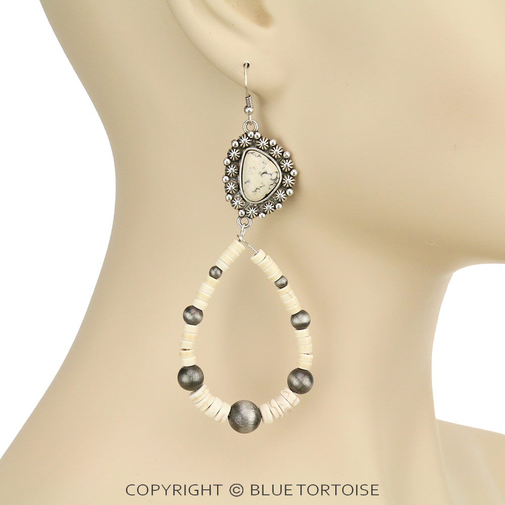 Western Stone with Beads Dangle Earrings - Image 2