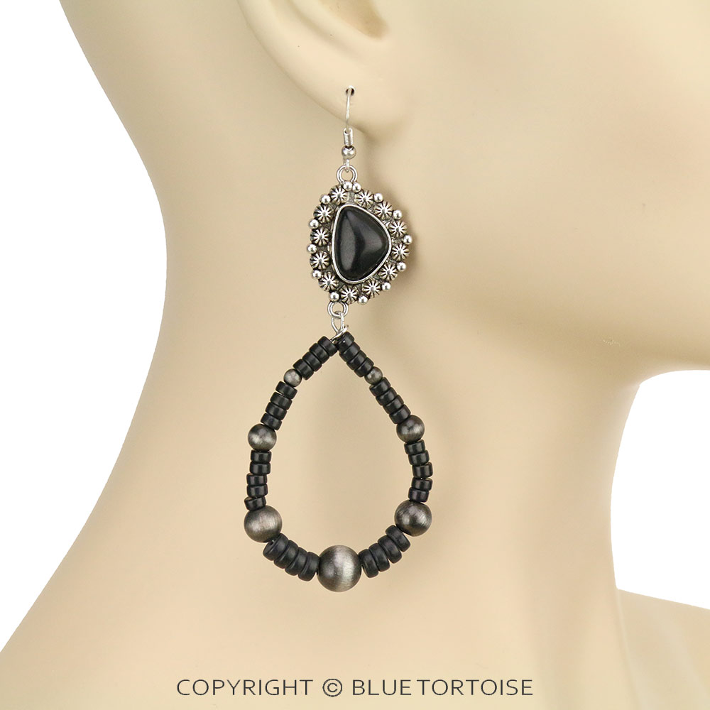 Western Stone with Beads Dangle Earrings - Image 2