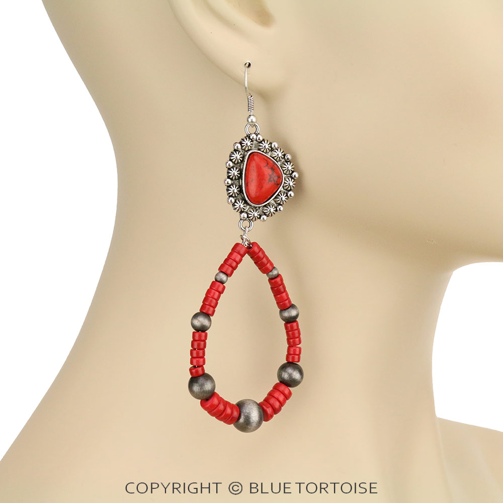 Western Stone with Beads Dangle Earrings - Image 2