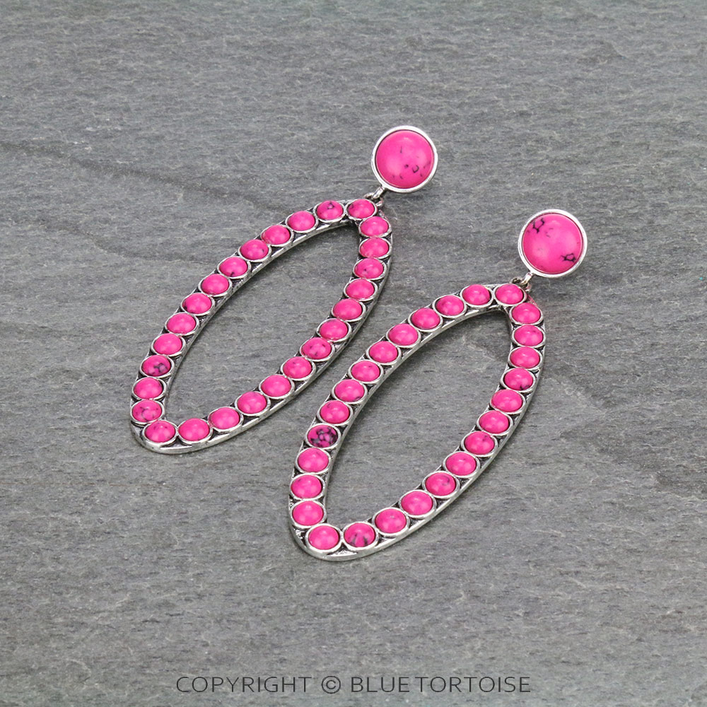 Western Oval Stone Stud Earrings