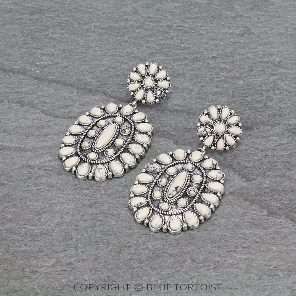 Western Concho Stone Stud Earrings