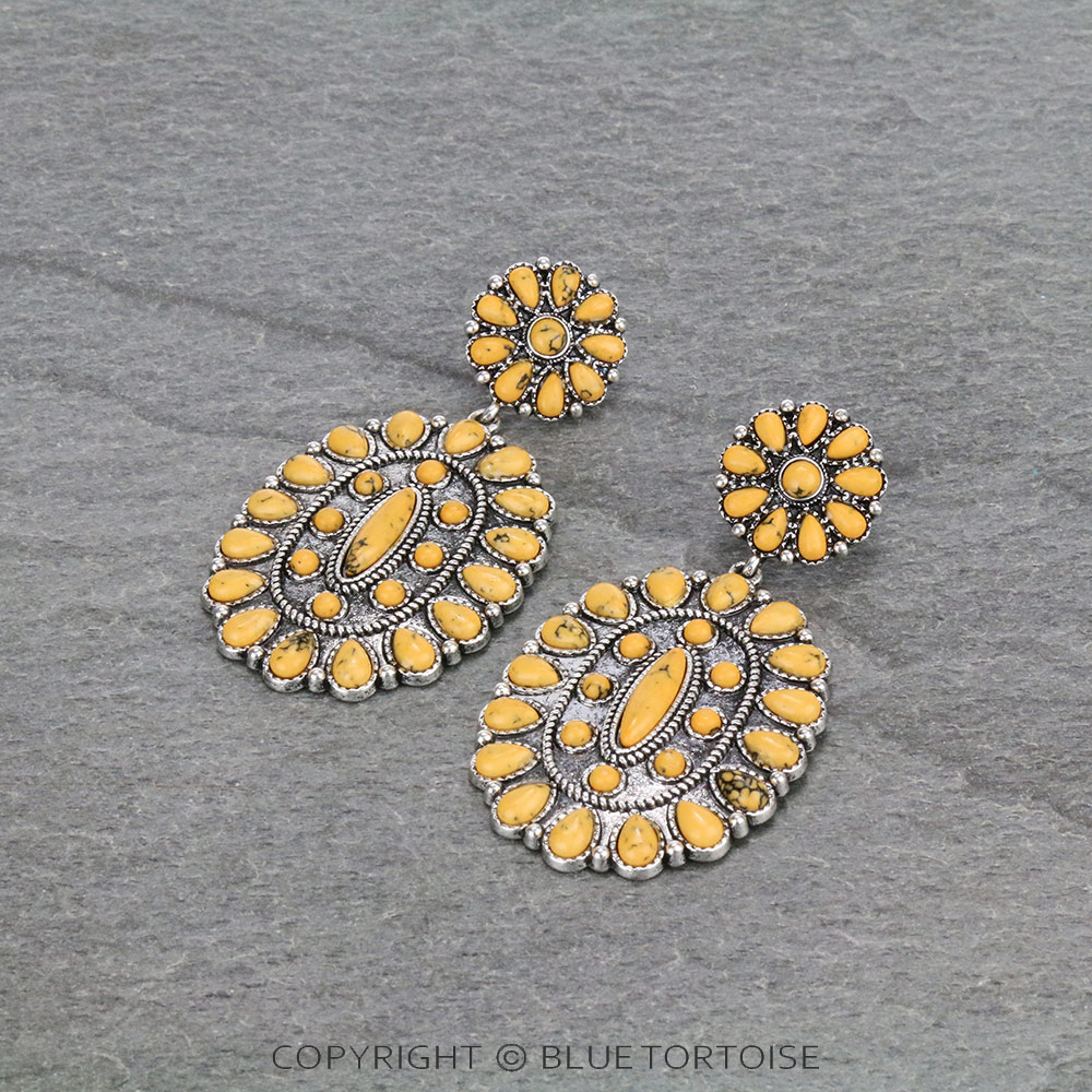 Western Concho Stone Stud Earrings