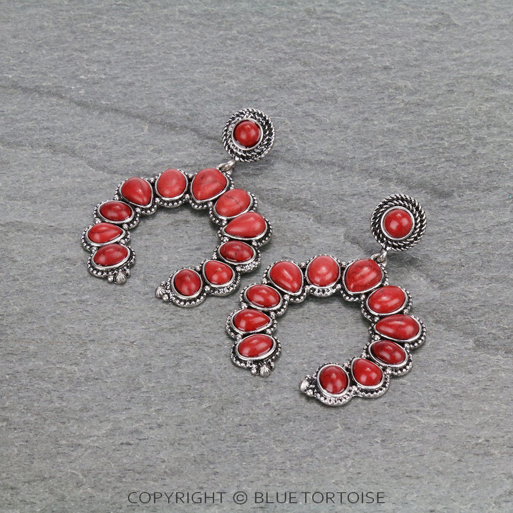 Western Squash Blossom Stone Stud Earrings