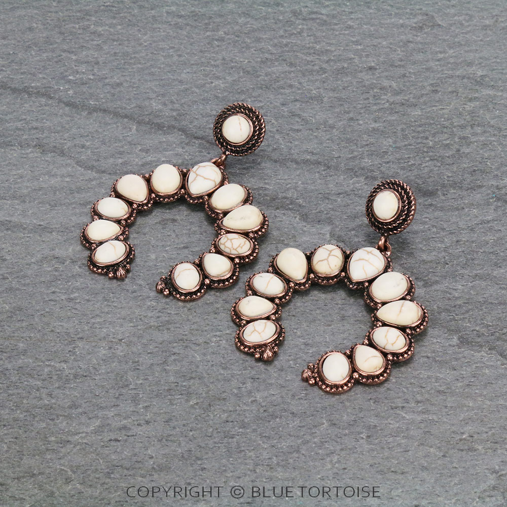 Western Squash Blossom Stone Stud Earrings