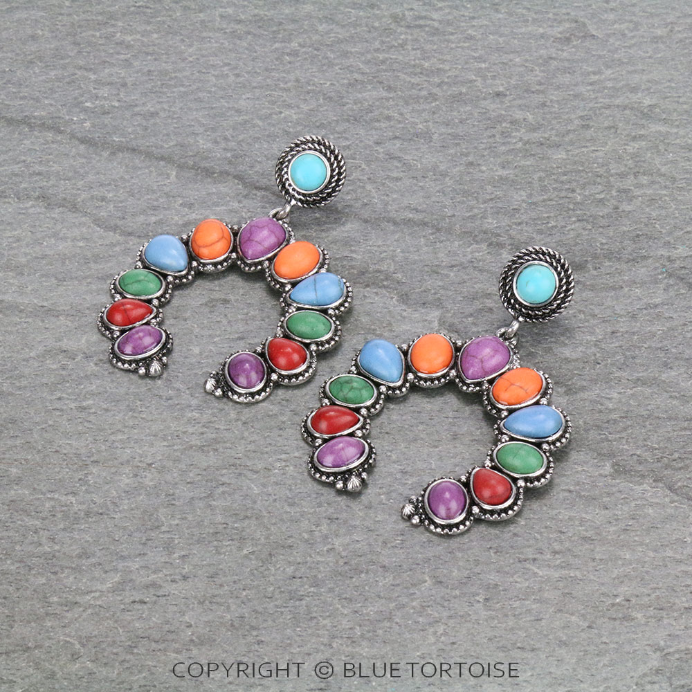 Western Squash Blossom Stone Stud Earrings