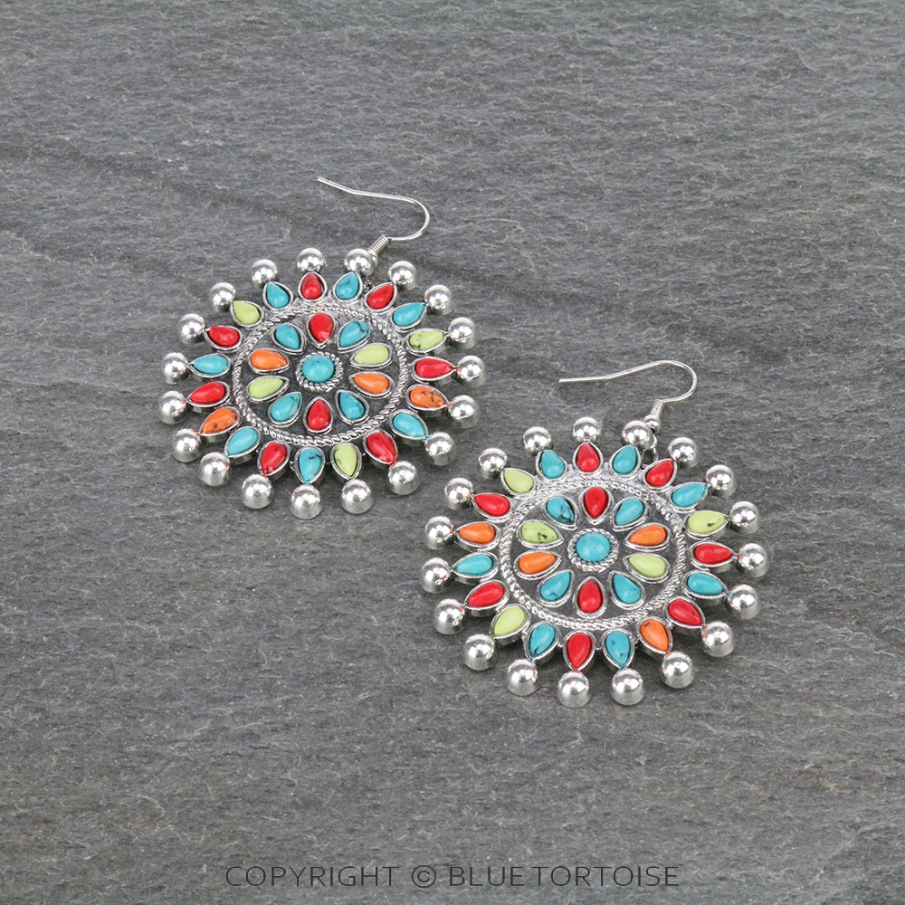 Western Cluster Stone Dangle Earrings