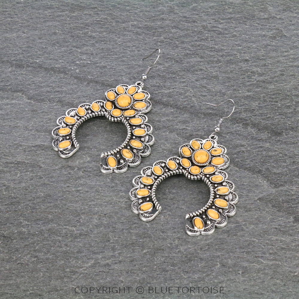 Squash Blossom Stone Dangle Earrings