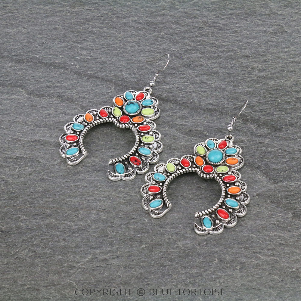 Squash Blossom Stone Dangle Earrings
