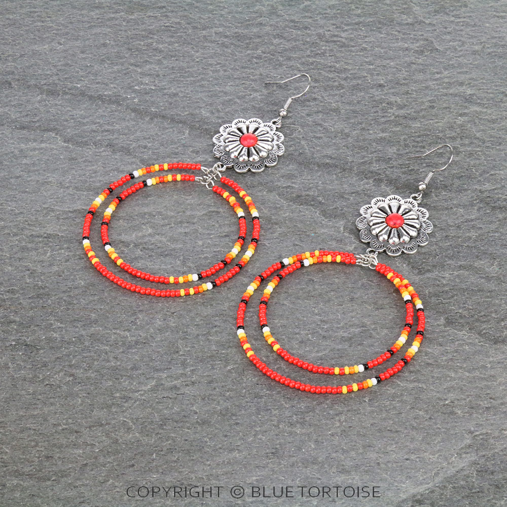 Concho Casting with Aztec Seed Bead Dangle Earrings