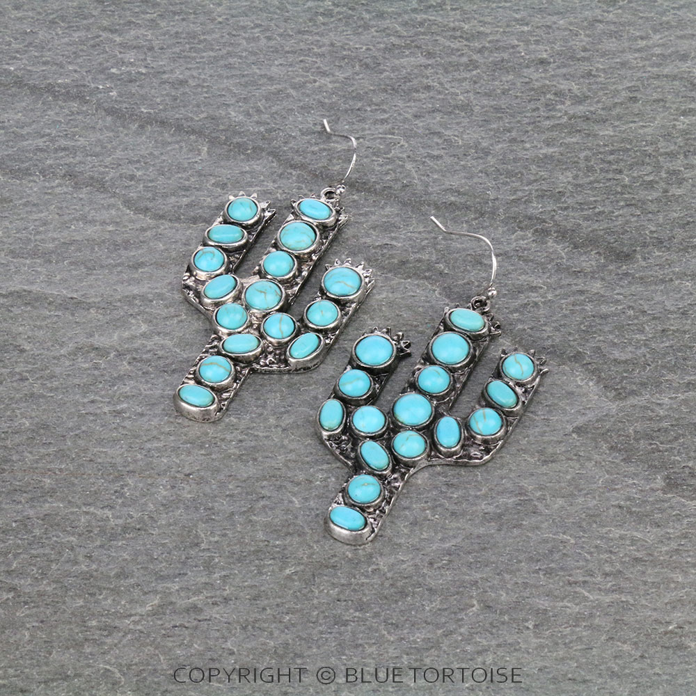 Western Cactus Stone Dangle Earrings