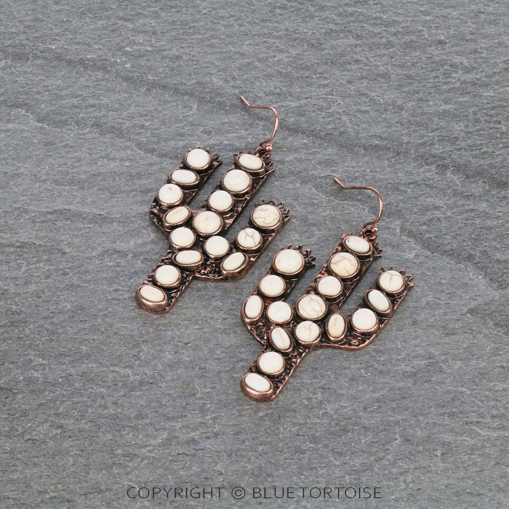 Western Cactus Stone Dangle Earrings