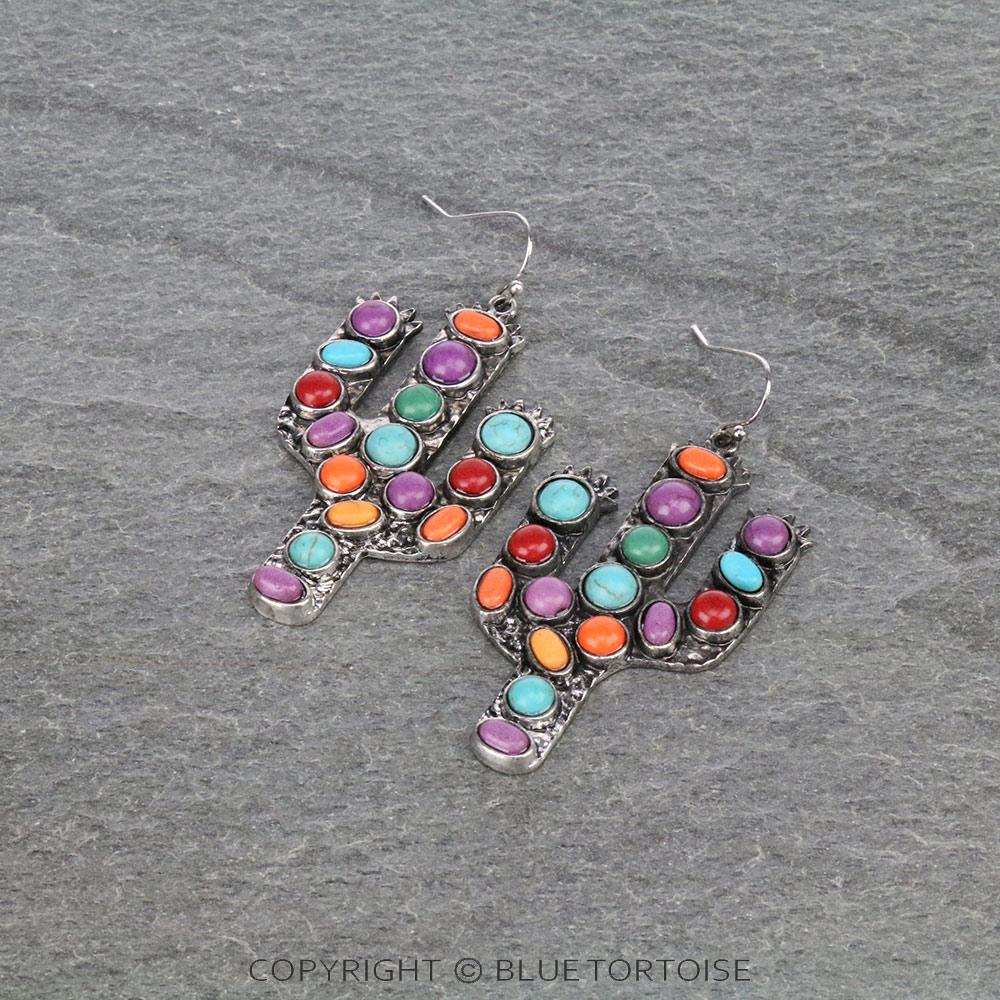 Western Cactus Stone Dangle Earrings