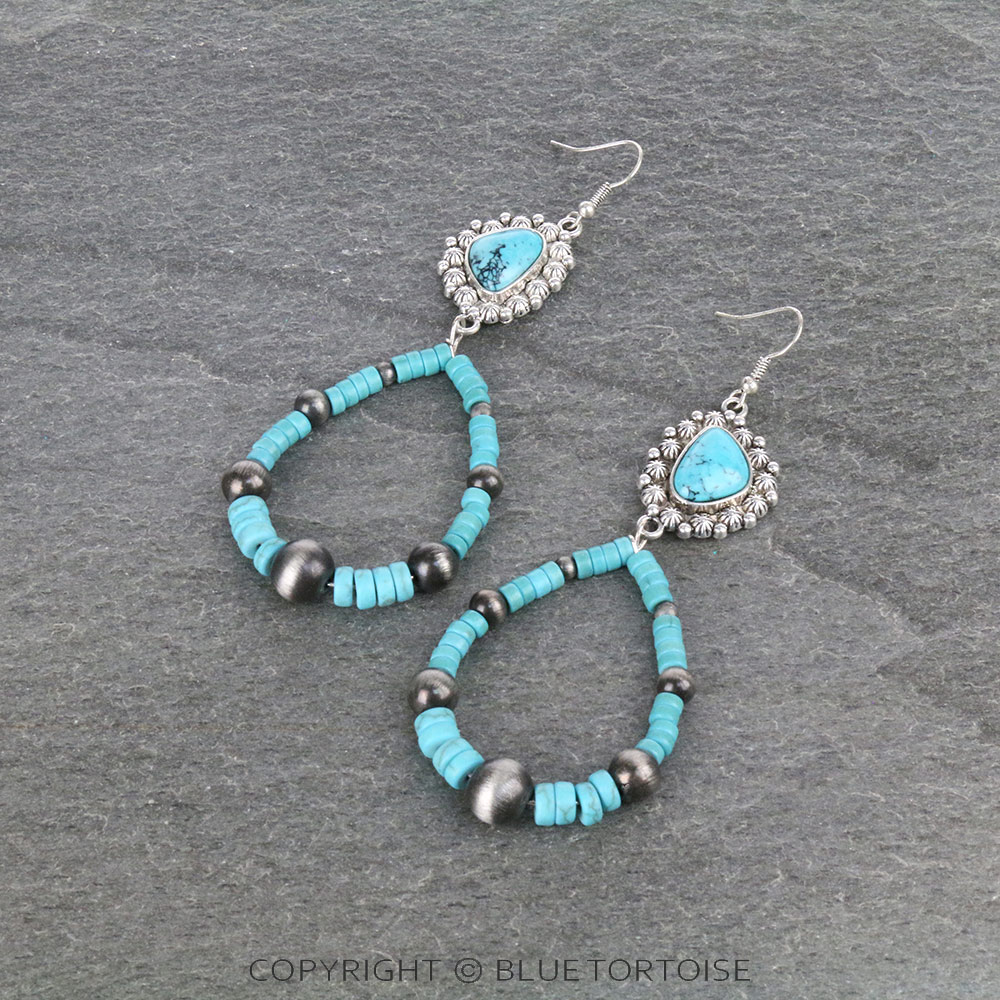 Western Stone with Beads Dangle Earrings