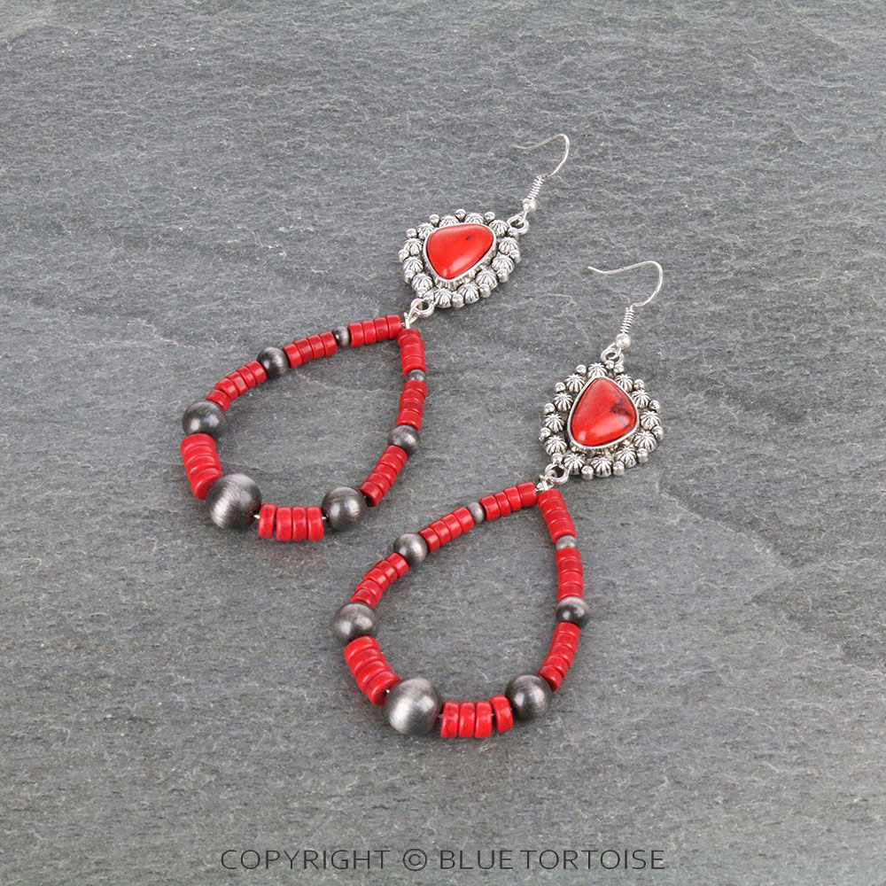 Western Stone with Beads Dangle Earrings