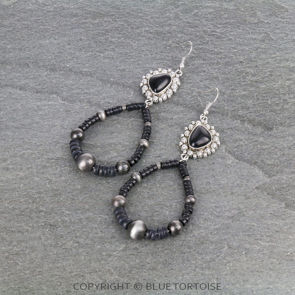 Western Stone with Beads Dangle Earrings