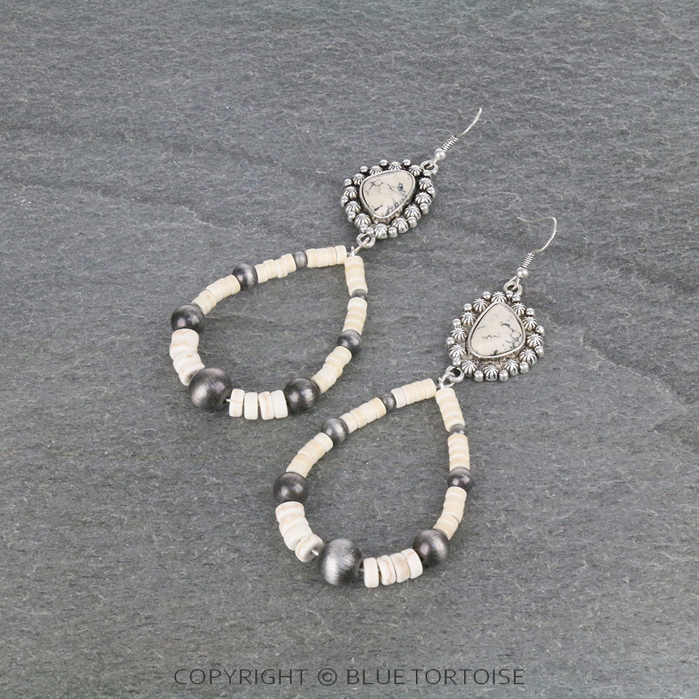 Western Stone with Beads Dangle Earrings