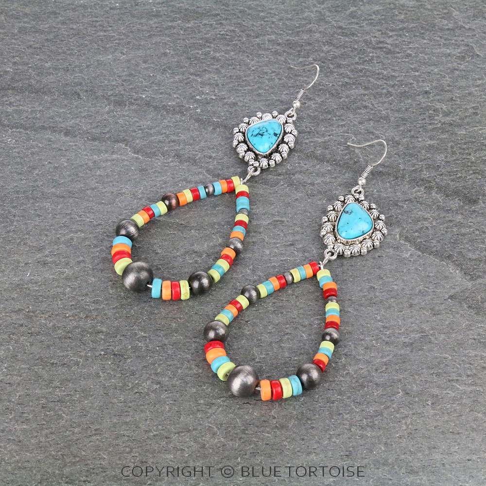 Western Stone with Beads Dangle Earrings