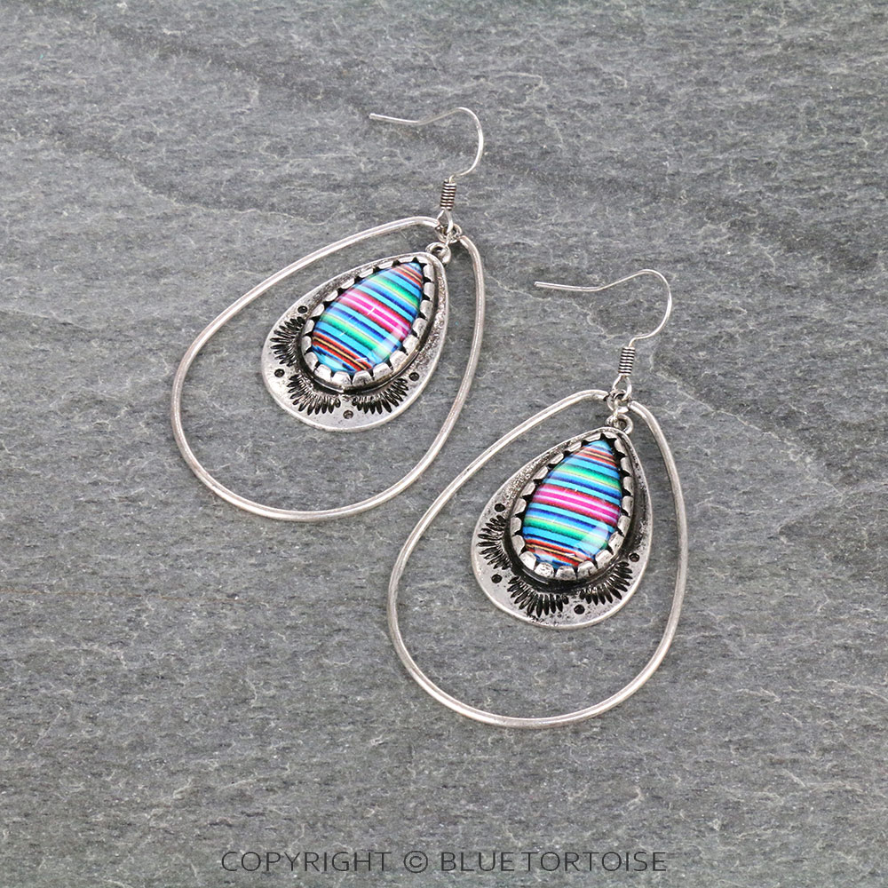 Printed Teardrop Stone Bubble Dangle Earrings