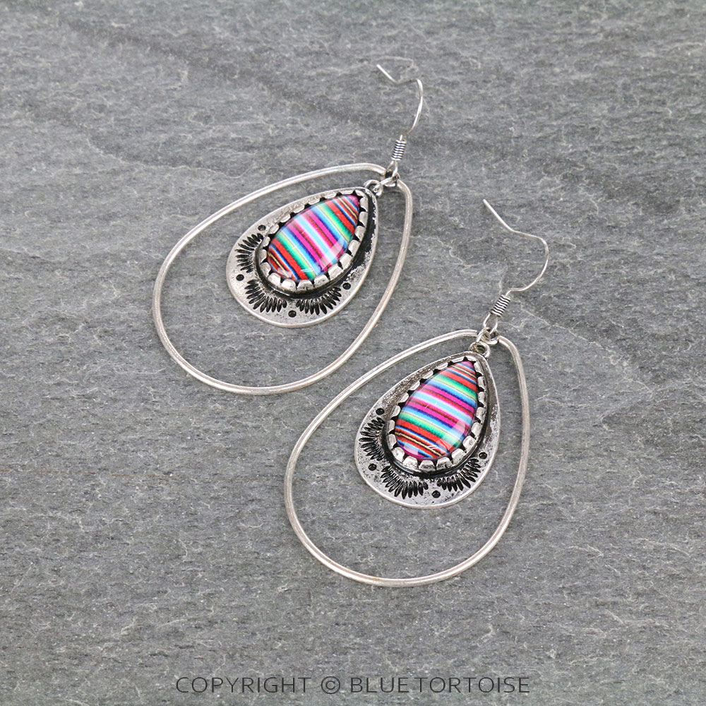 Printed Teardrop Stone Bubble Dangle Earrings