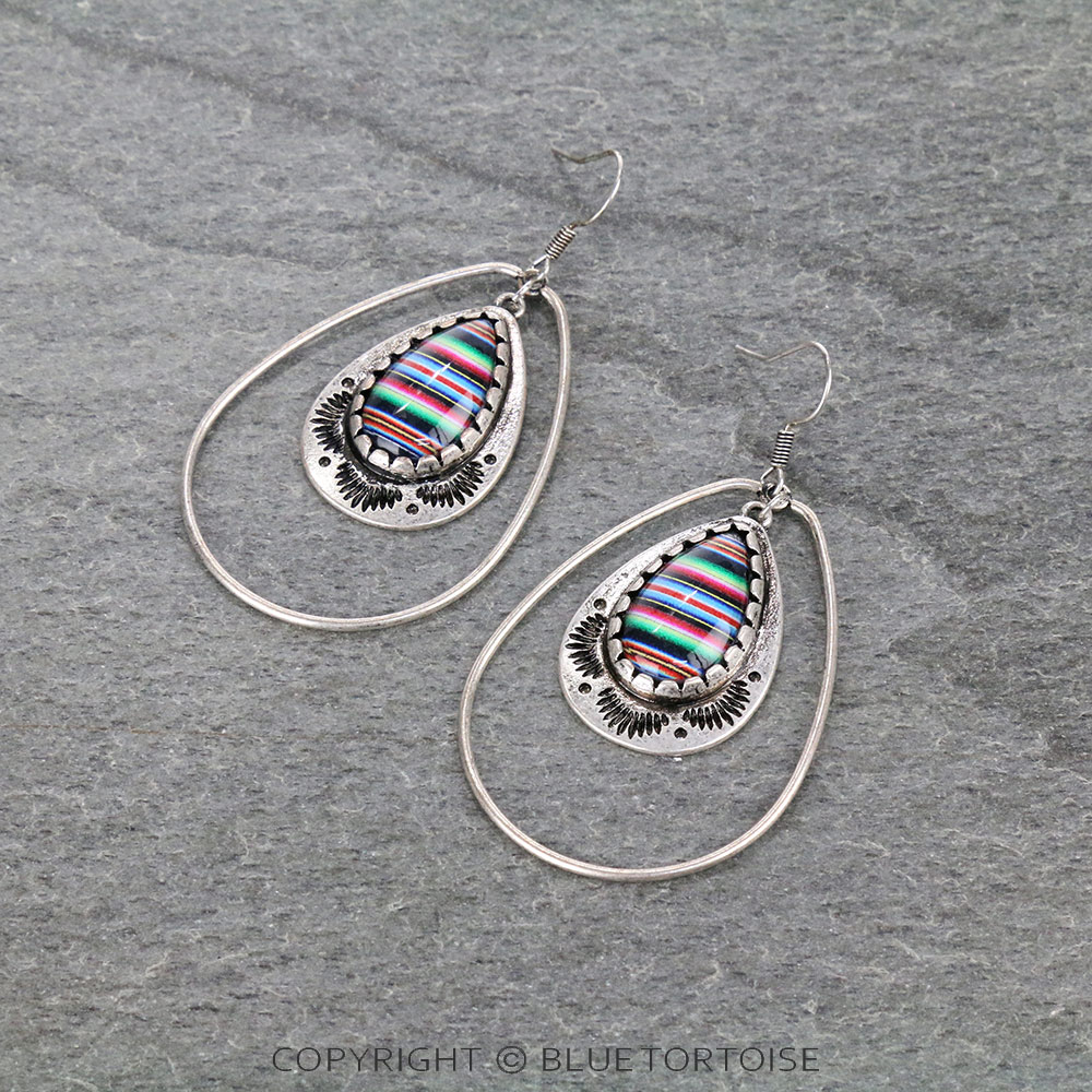Printed Teardrop Stone Bubble Dangle Earrings