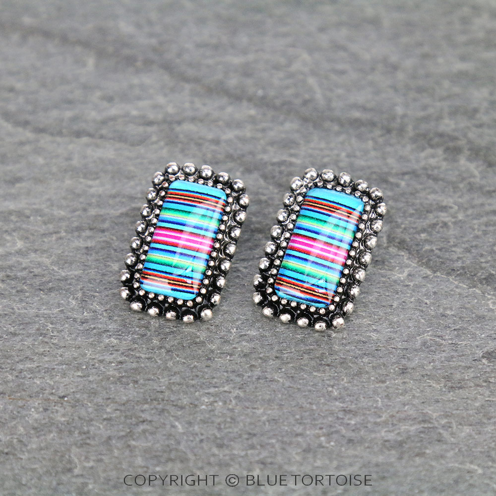 Printed Rectangle Stone Bubble Dangle Earrings