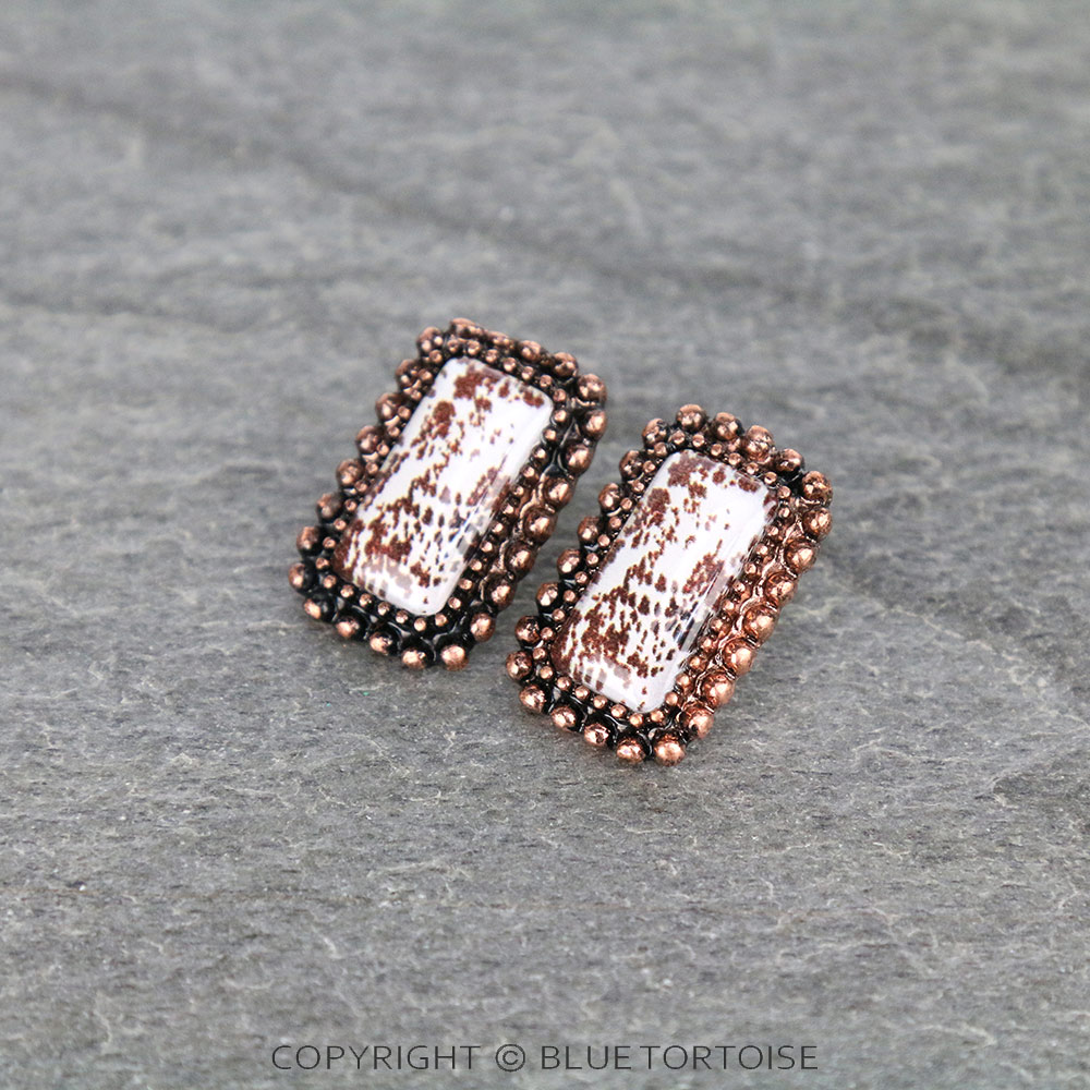 Printed Rectangle Stone Bubble Dangle Earrings