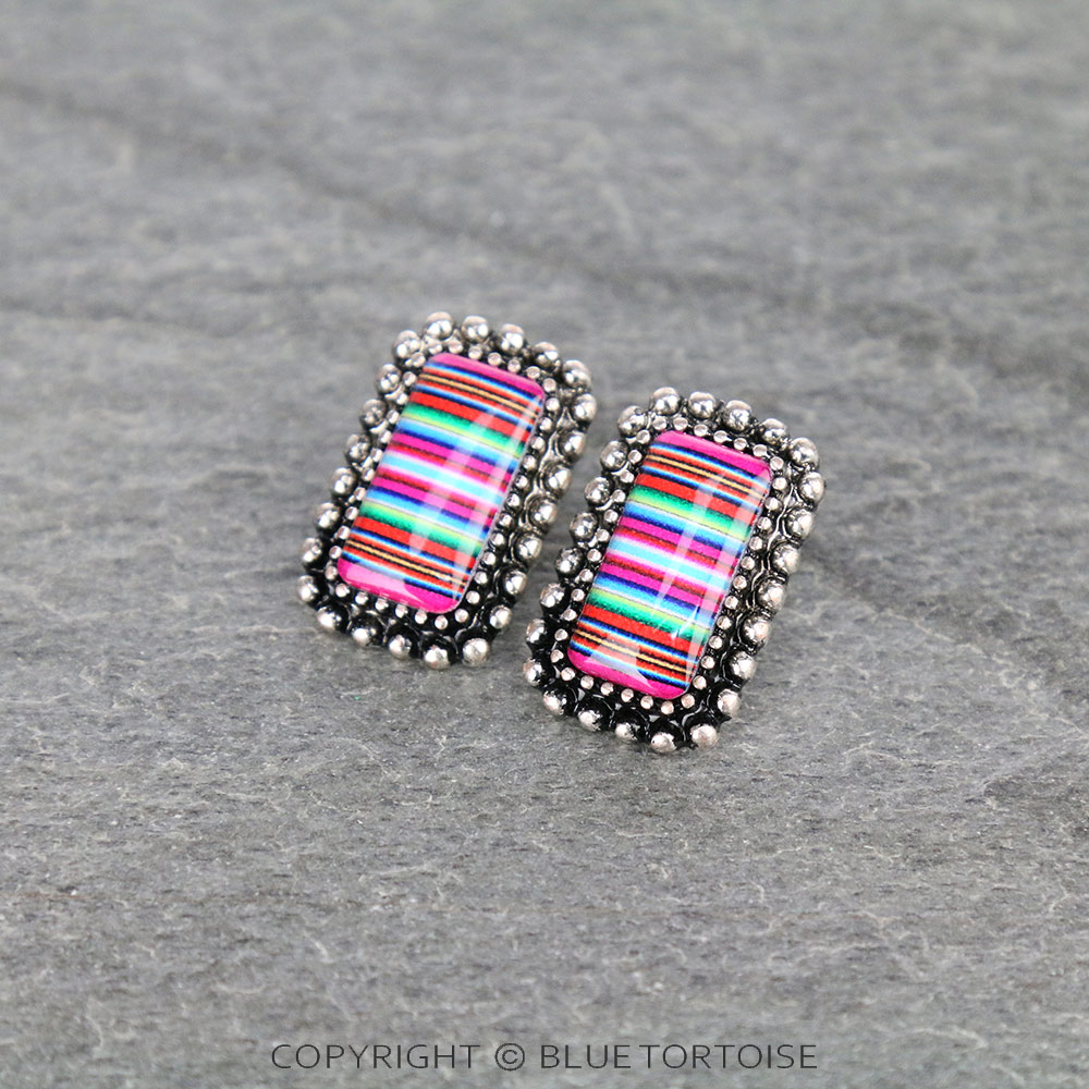 Printed Rectangle Stone Bubble Dangle Earrings
