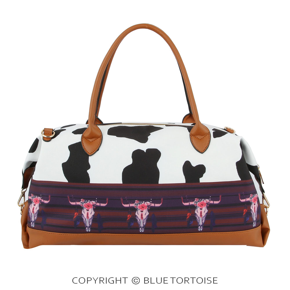 Floral Steer Head and Cow Printed Duffle Bag